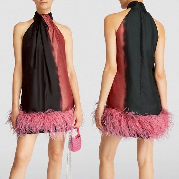 16Arlington Dress Feather Trim Cynthia Mini Dress Brown Pink Size US‎ 12 UK 16 - Picture 7 of 11